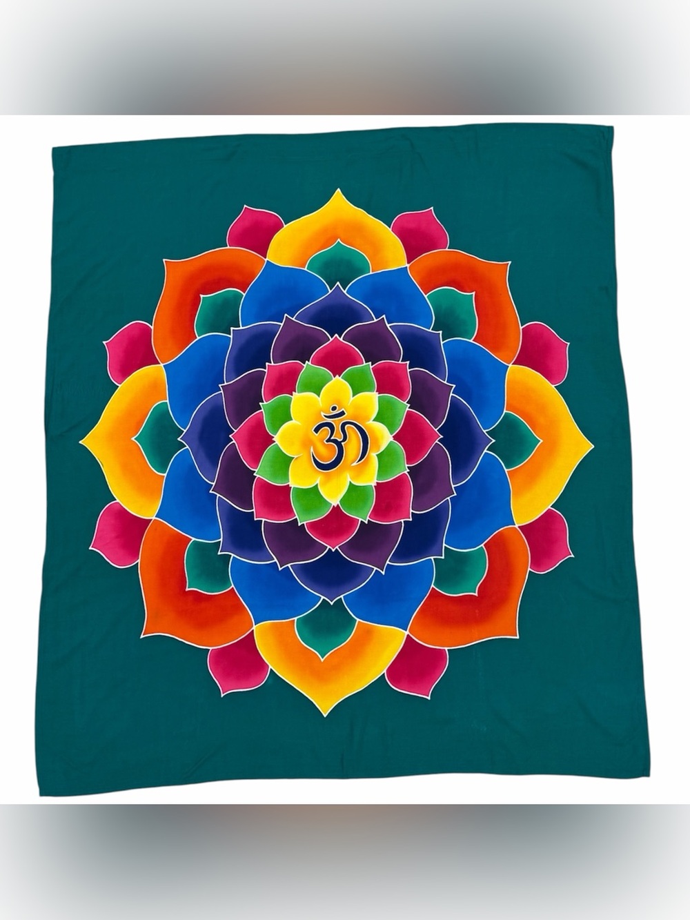 Vibrant Rainbow Om Lotus Mandala Square Tapestry